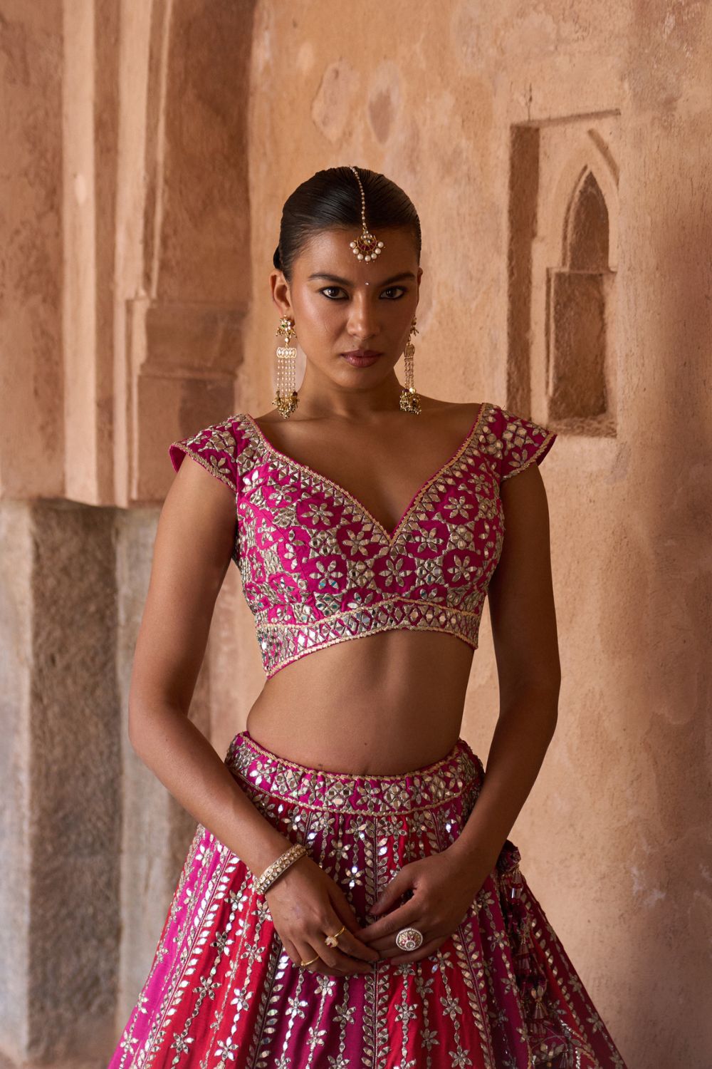 AGNI — Multicolored Raw Silk Lehenga Set