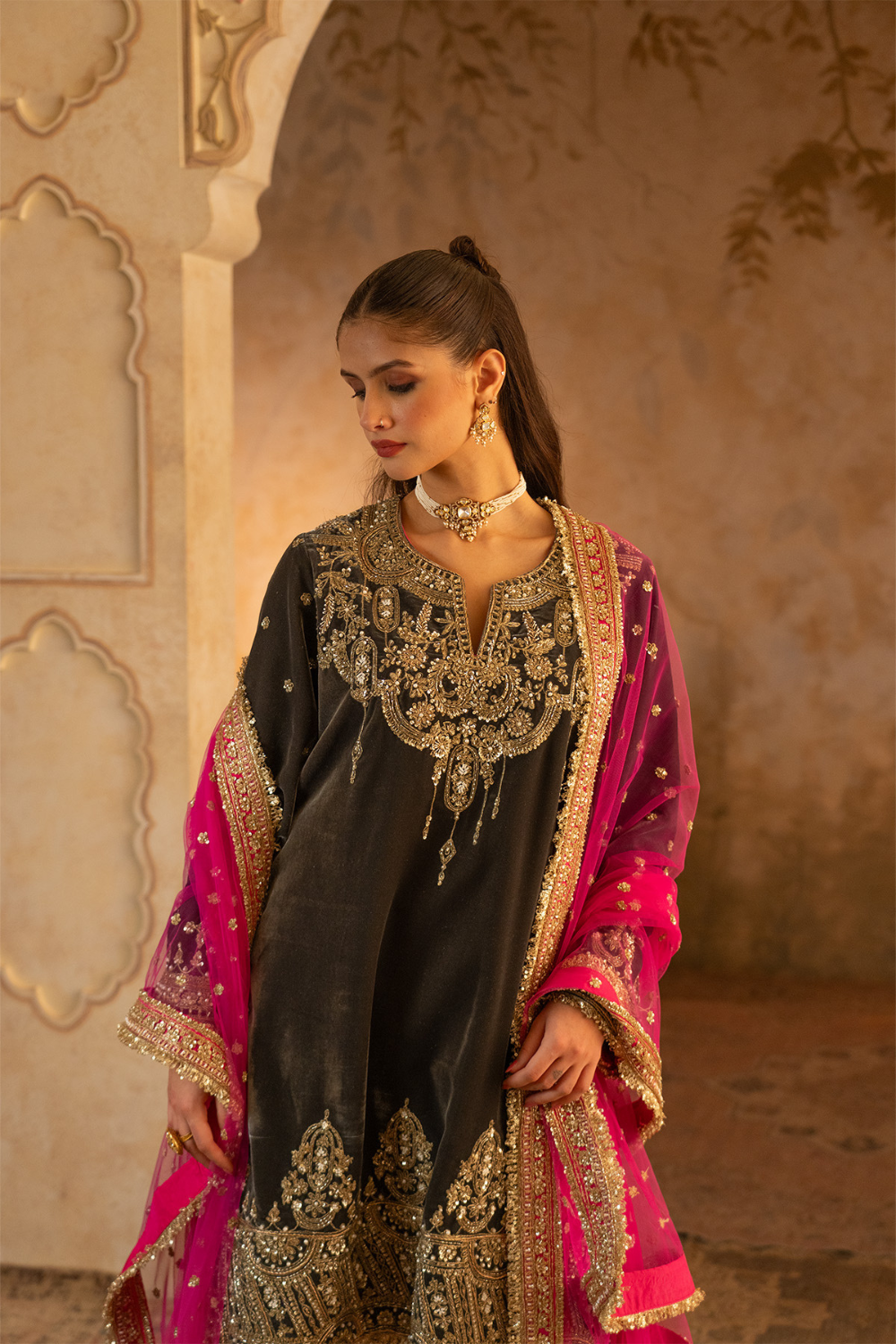 Grey Velvet Suit Set