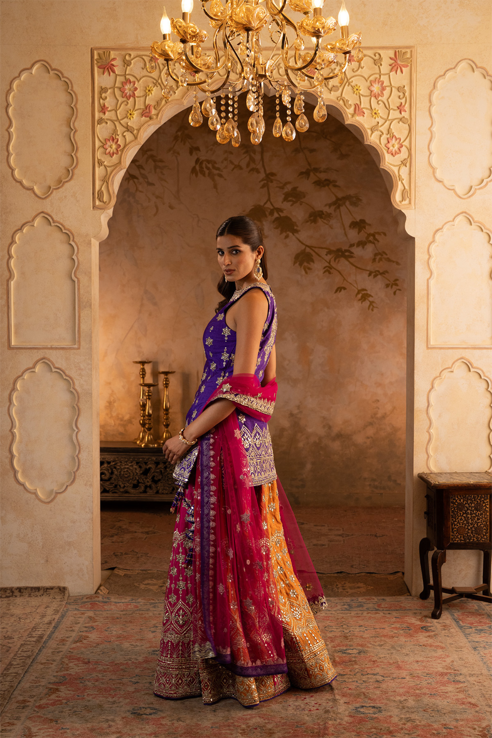 Multi Raw Silk Sharara Set