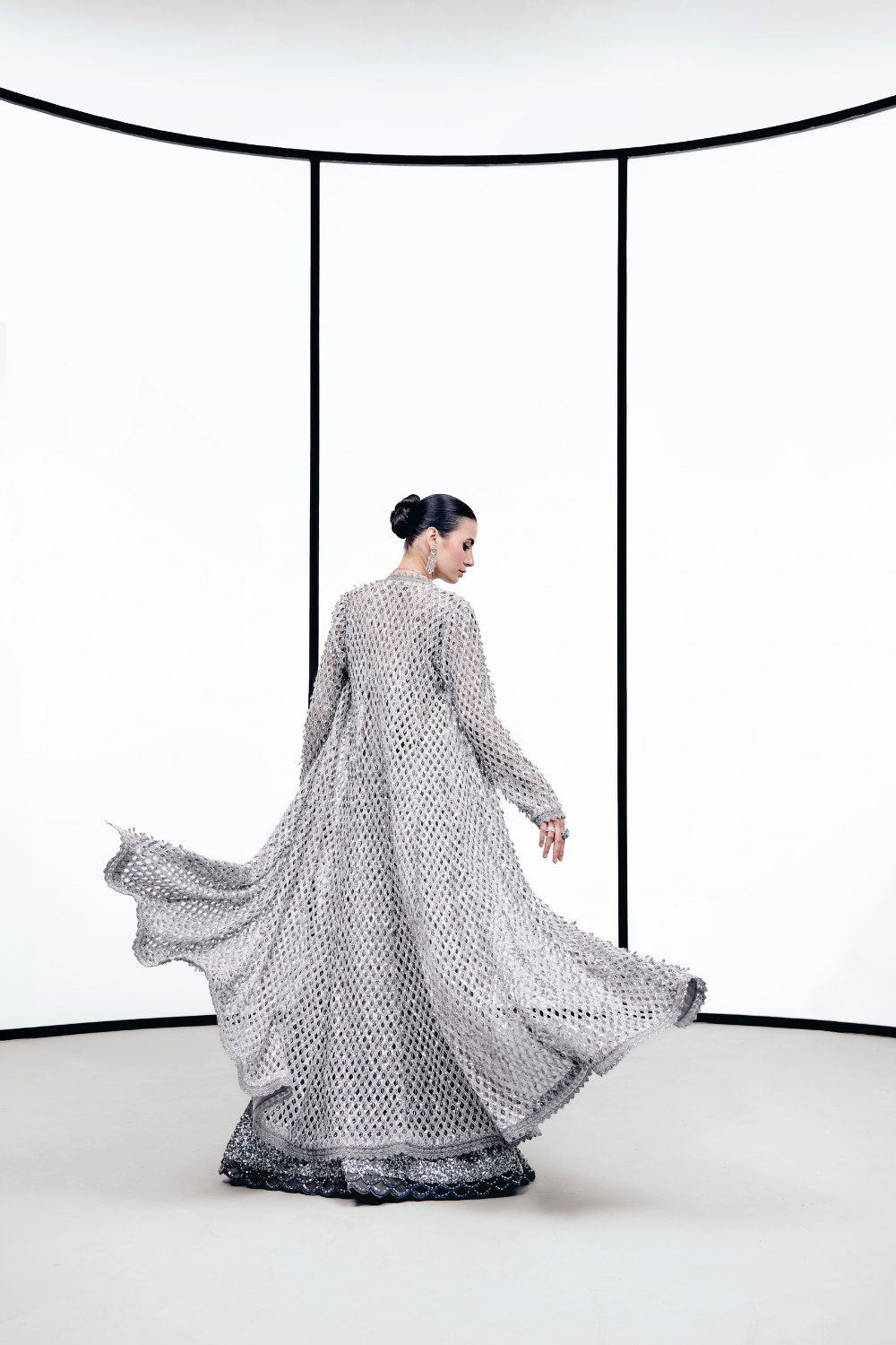 Grey Cutwork Tassel Cape Lehnega Set