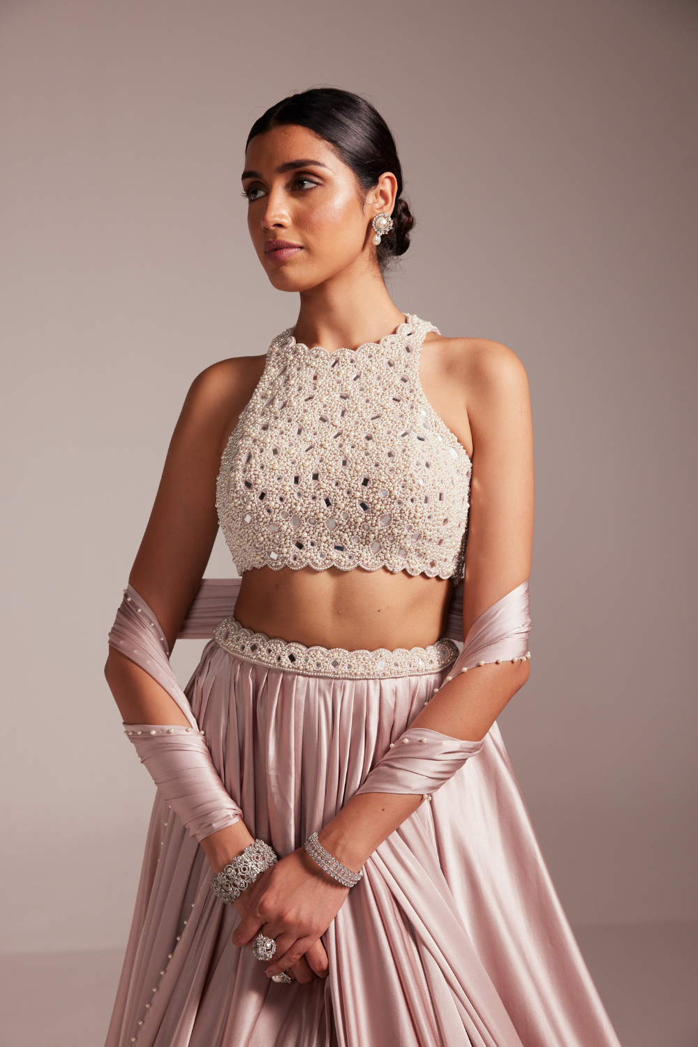 Ash Pink Satin skirt Set