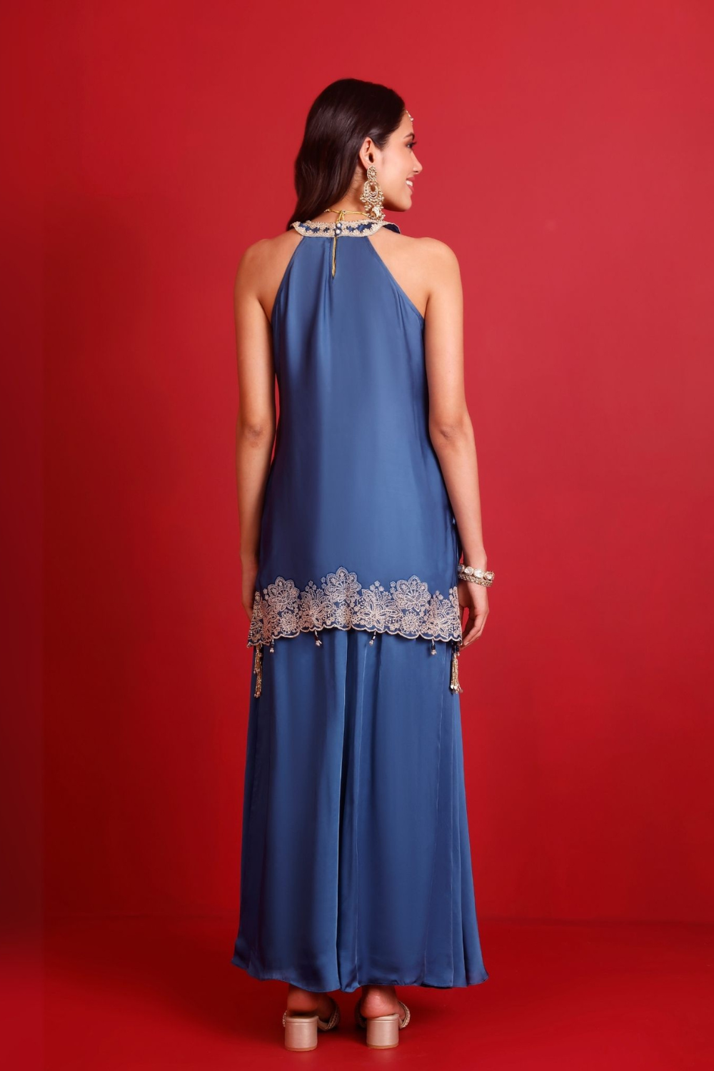 Pahi Cupro Satin Navy Kurta Set