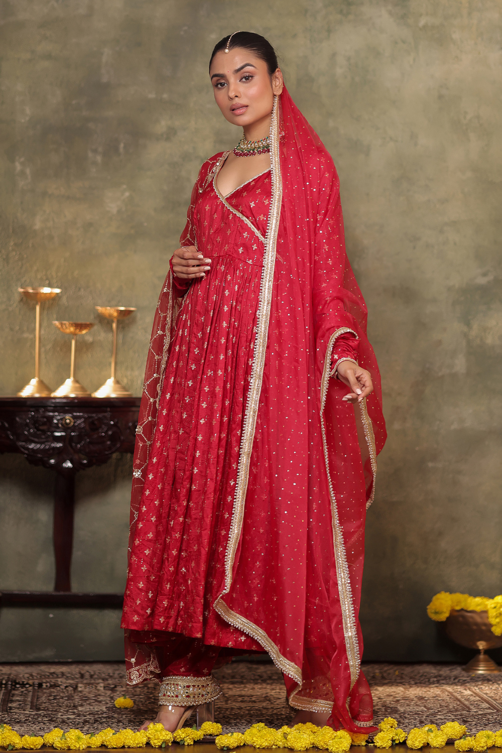 Red Anarkali Set