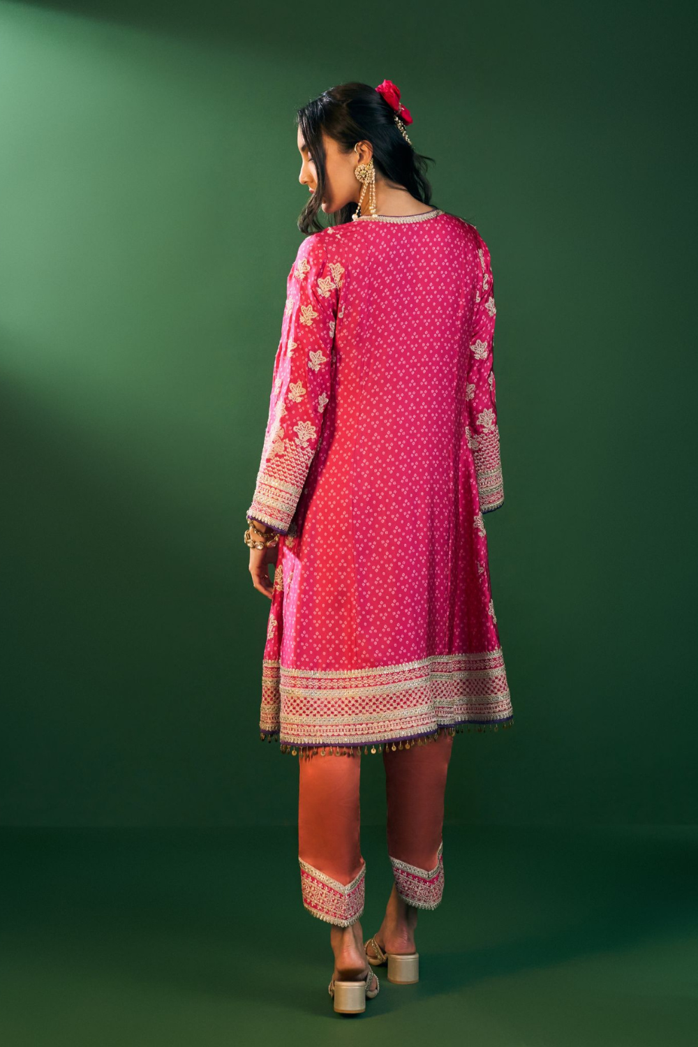 Arvini Cupro Satin Fuschia Anarkali Kurta Set
