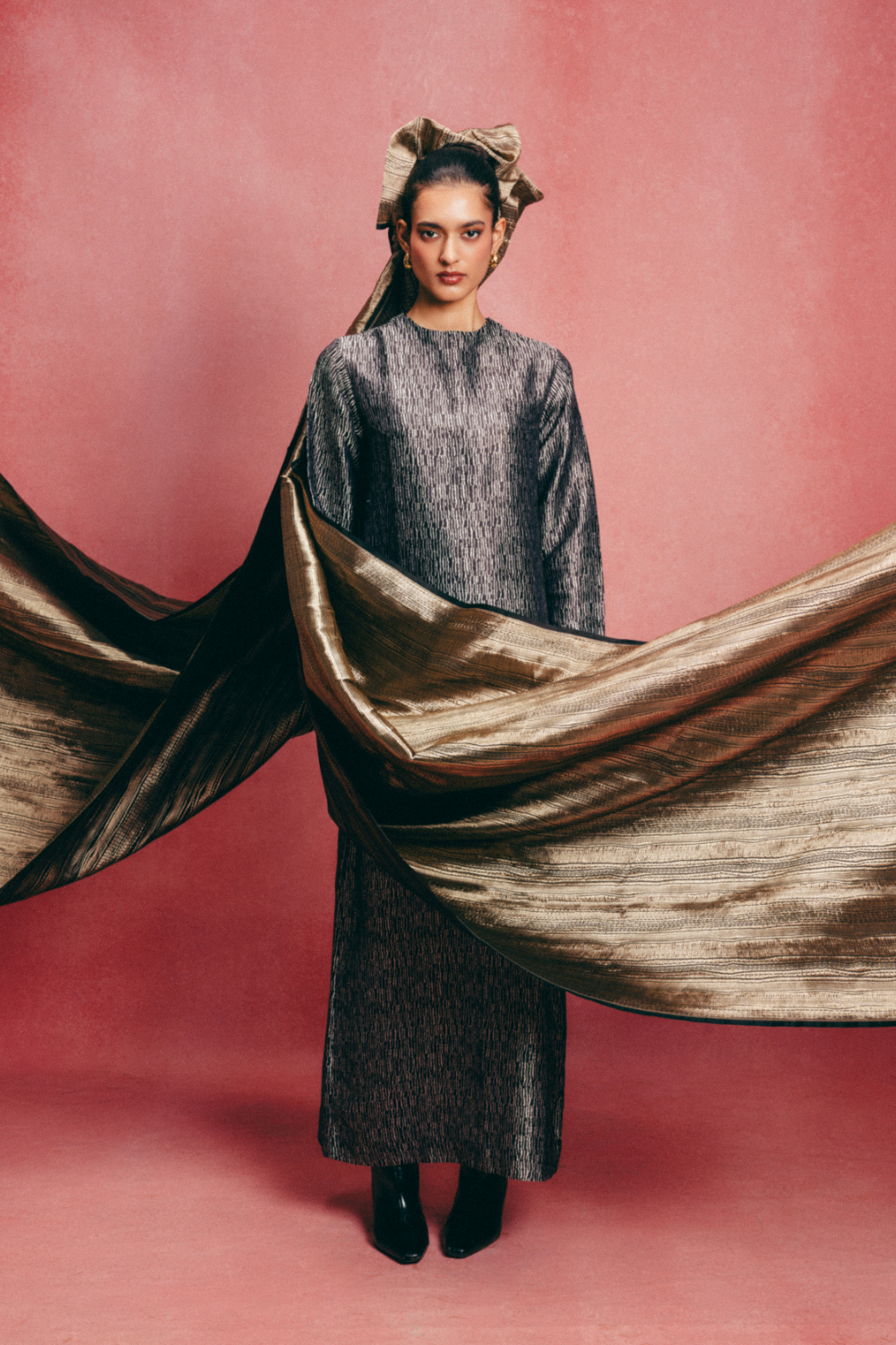 Handwoven Jet Black Banarasi Kaftan