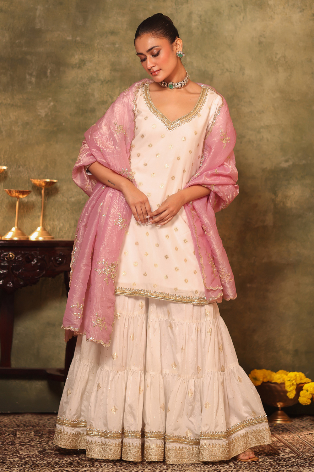 White Kurta and Gharara Set
