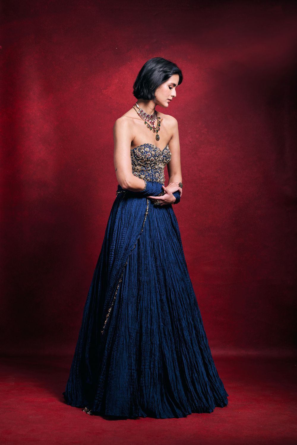 ROYAL BLUE CRUSHED LEHENGA SET