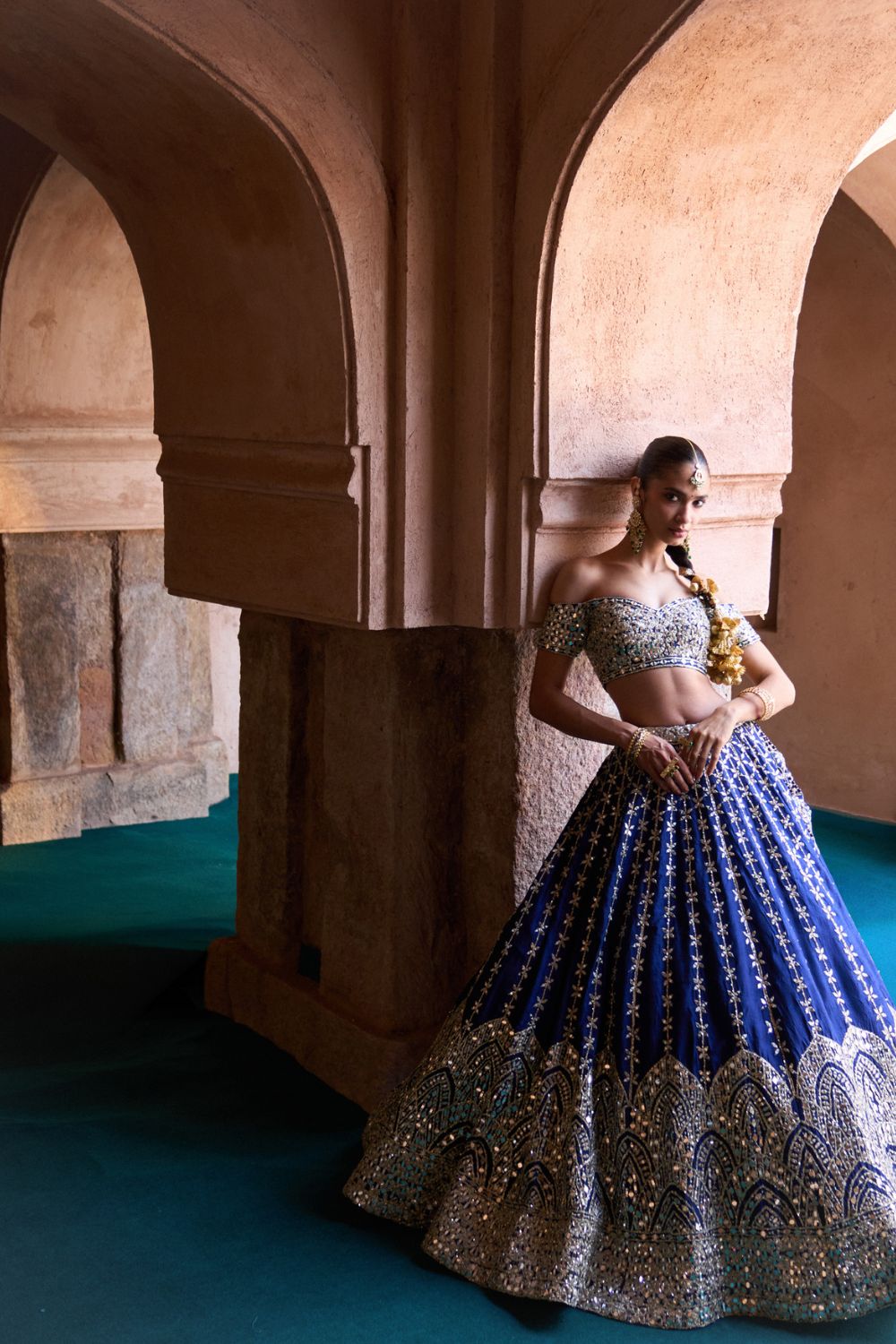 NEER — Navy Blue Raw Silk Lehenga Set