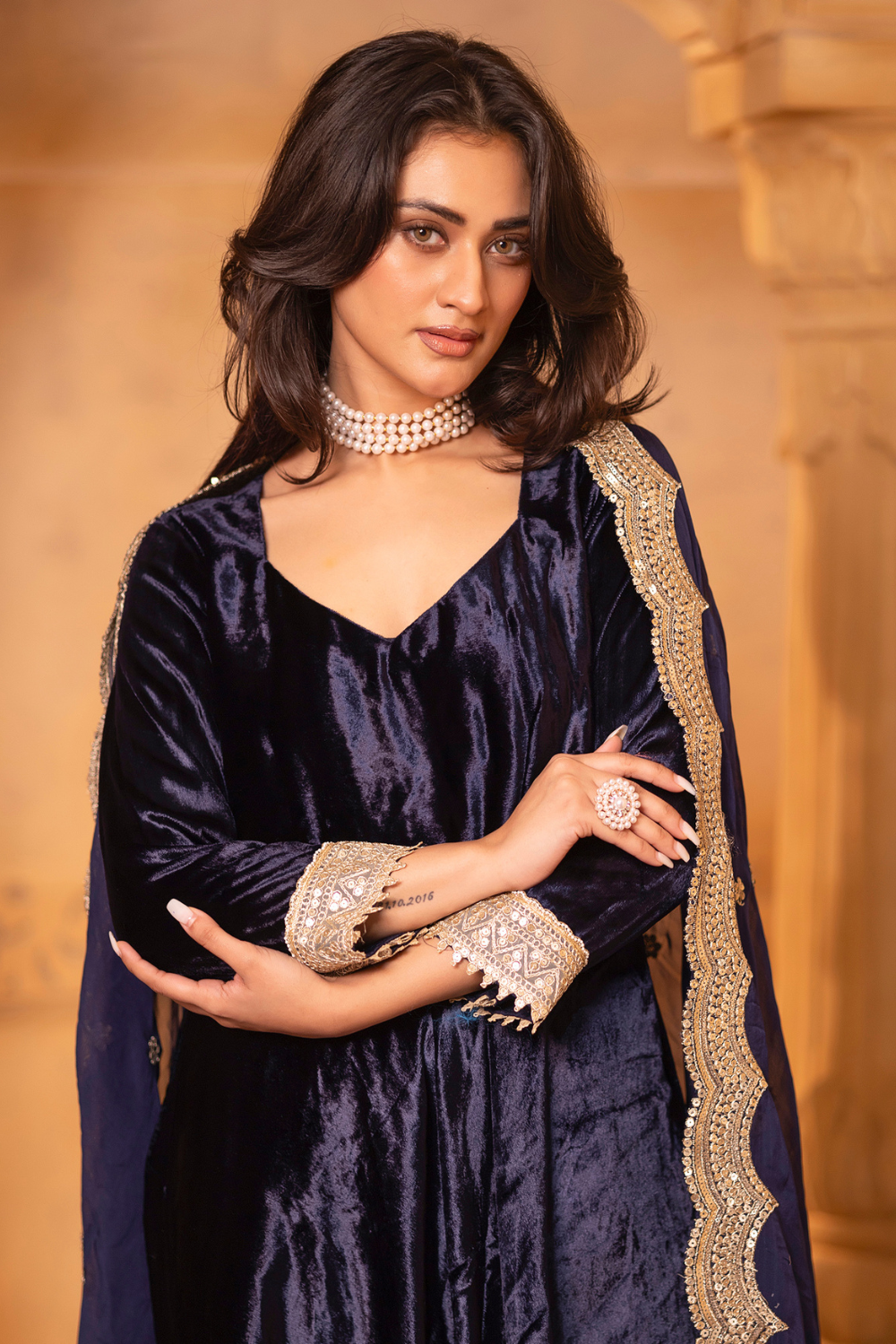 Navy Blue Anarkali Set