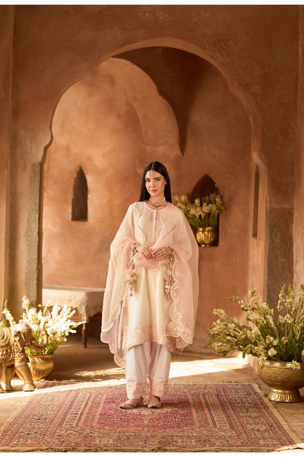 ANAM - DAISY IVORY WITH PINK A-LINE KURTA WITH SALWAR AND DUPATTA