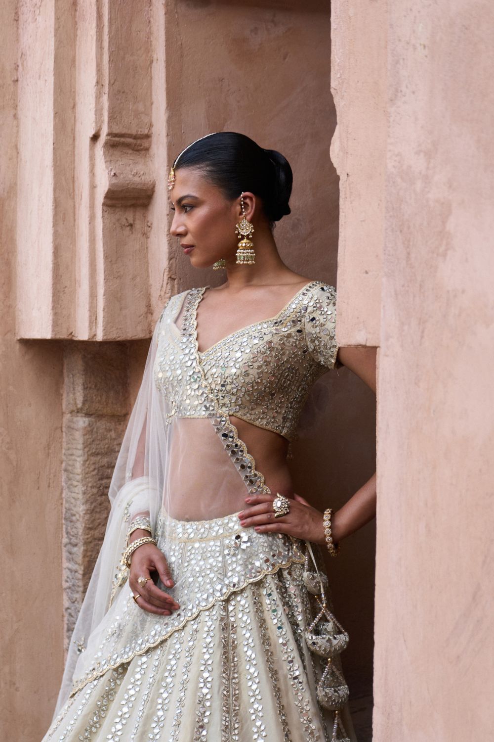 KIRAN — Gold Tissue Lehenga Set