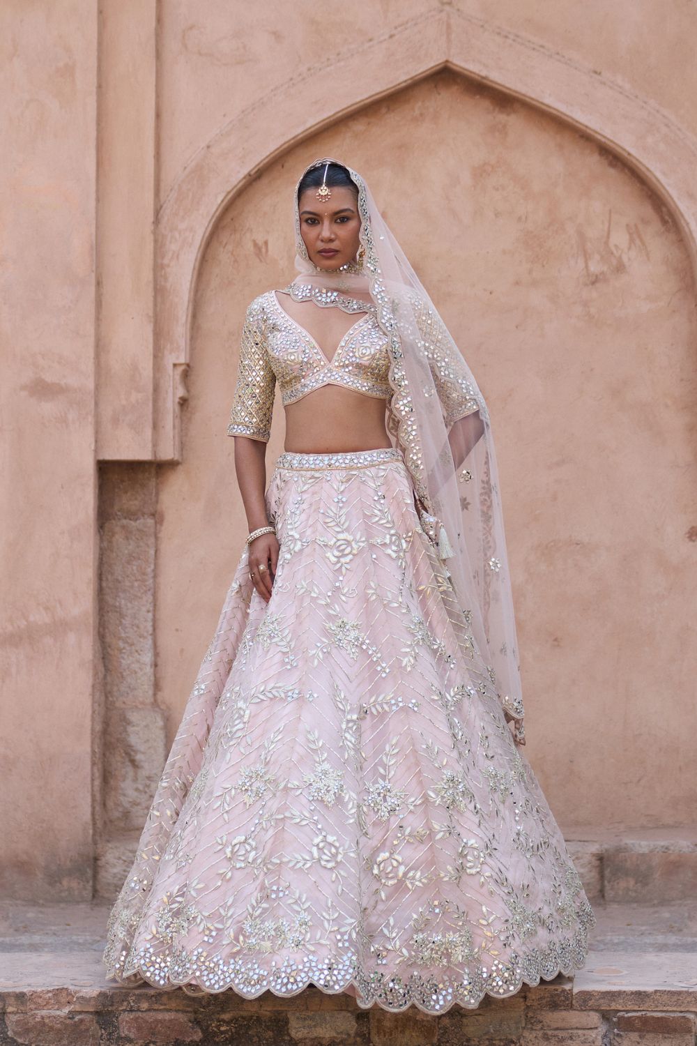 NAAZNEEN — Peach Organza Lehenga Set