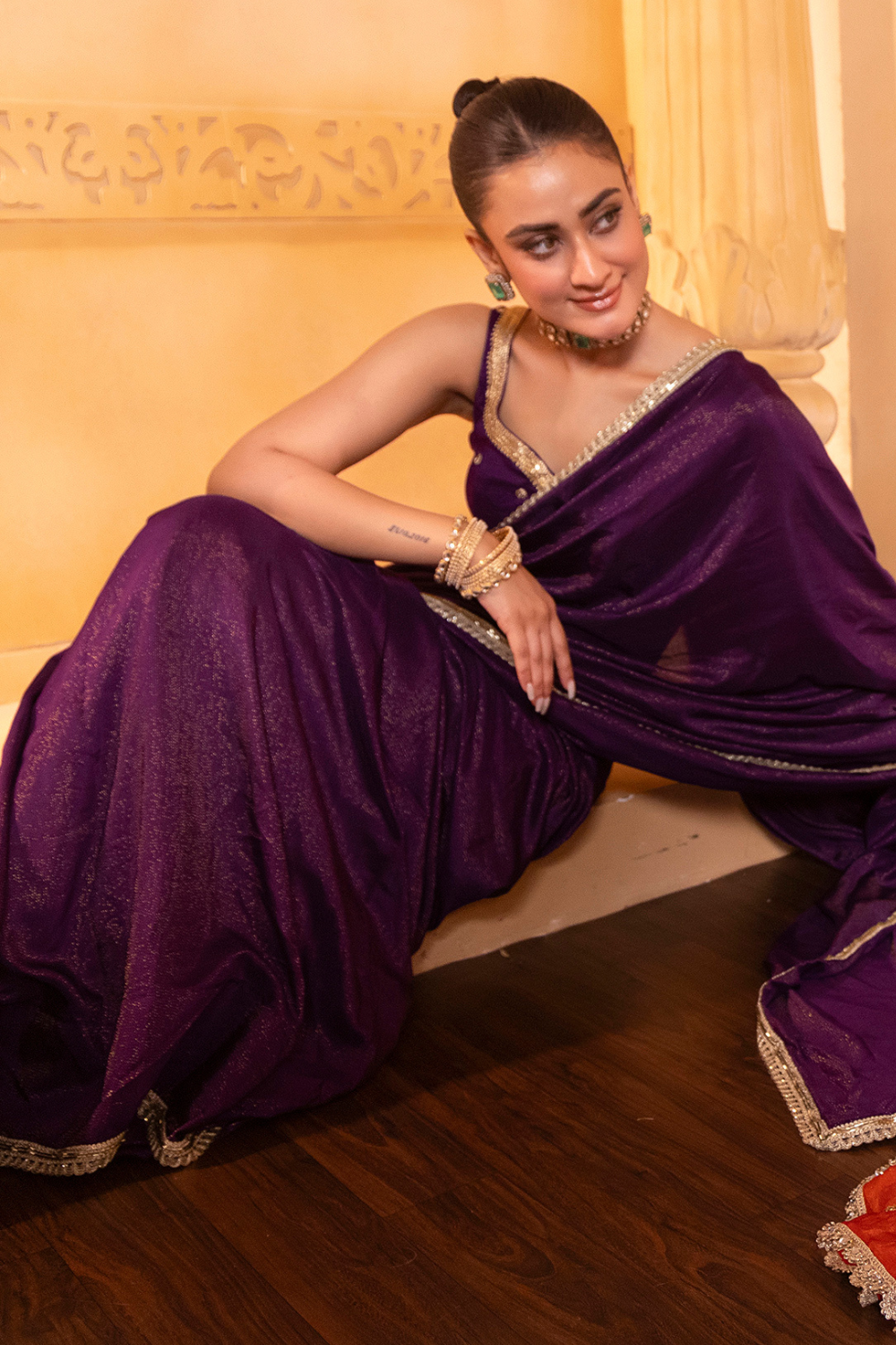 Purple Silk Saree Set
