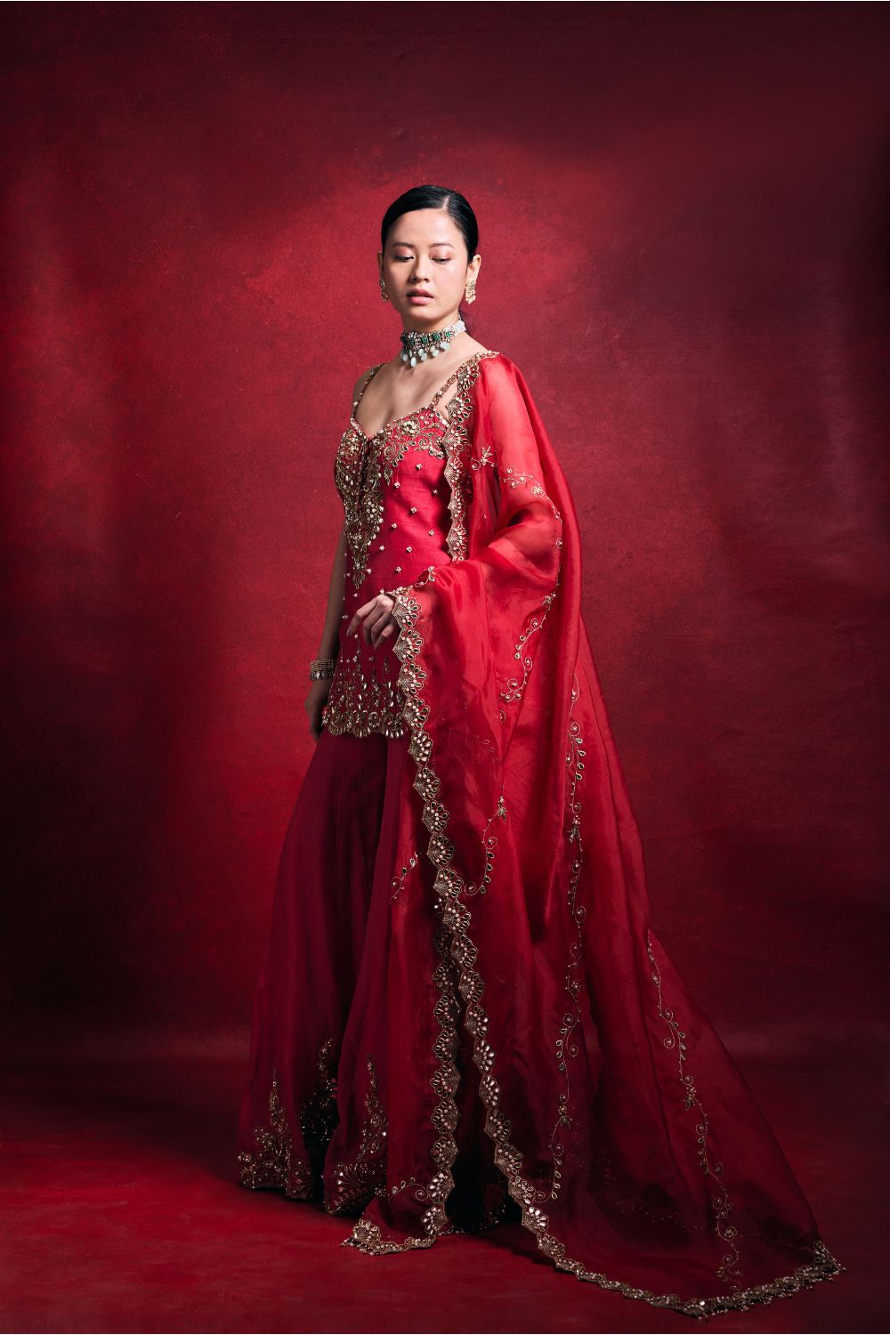 RED AND PINK SHARARA SET