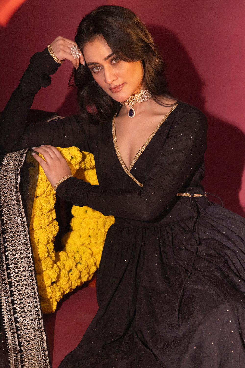 Black Chanderi Anarkali Set