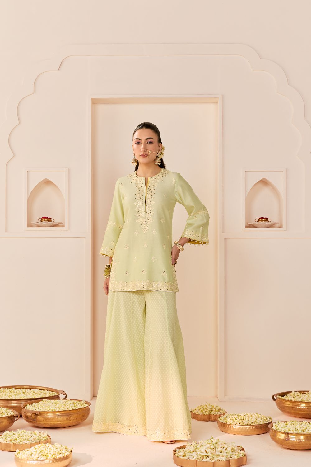 REHMA - MINT GREEN SHORT KURTA WITH SHARARA AND DUPATTA