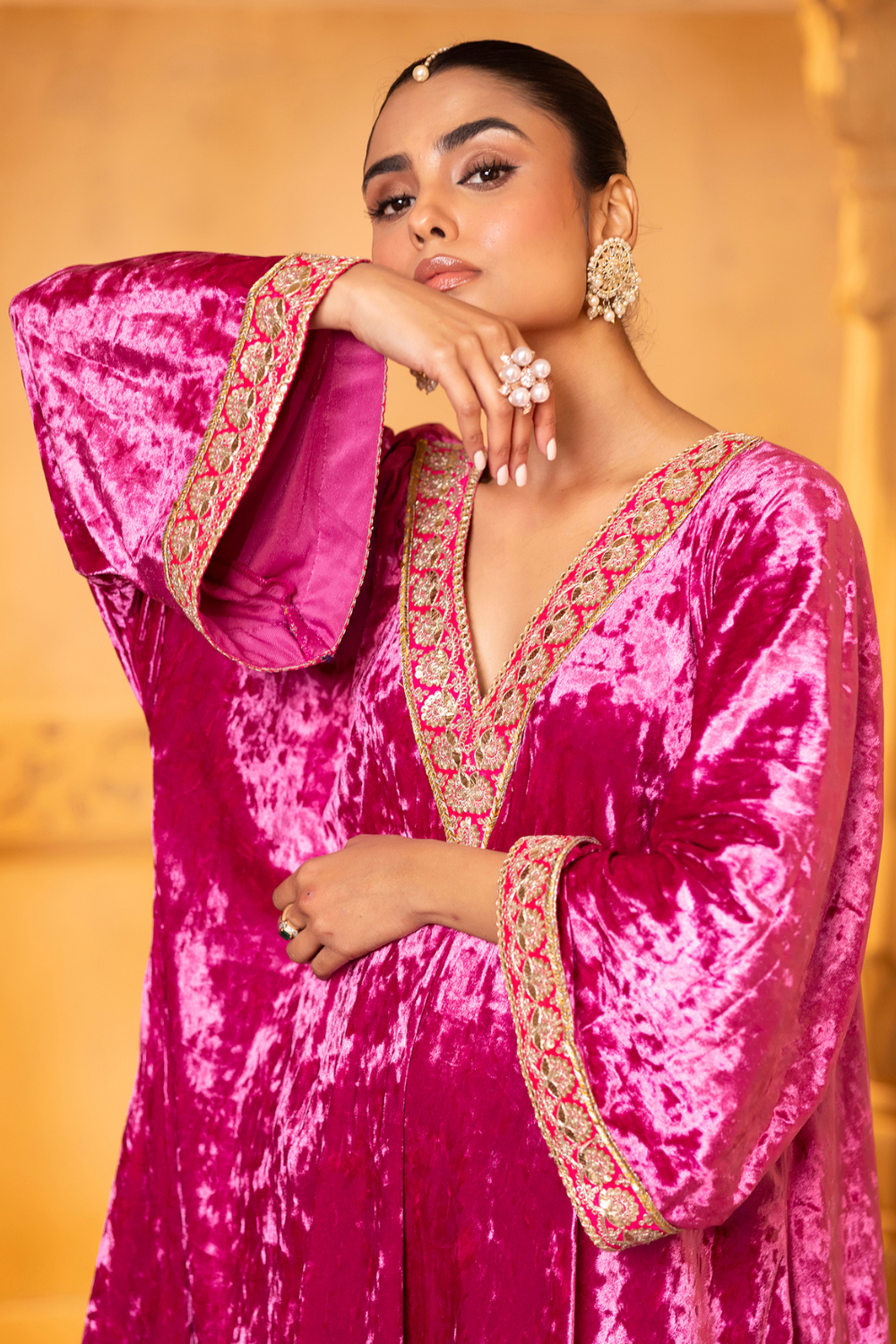 Pink Velvet Kaftan Set