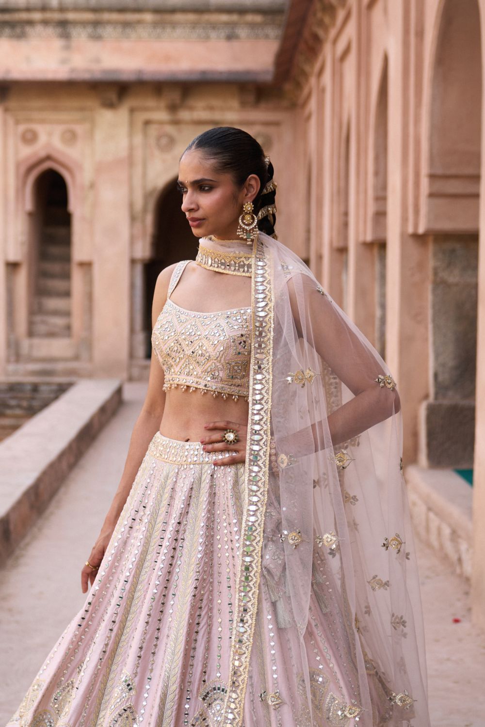 SEHAR — Soft Peach Raw Silk Lehenga Set