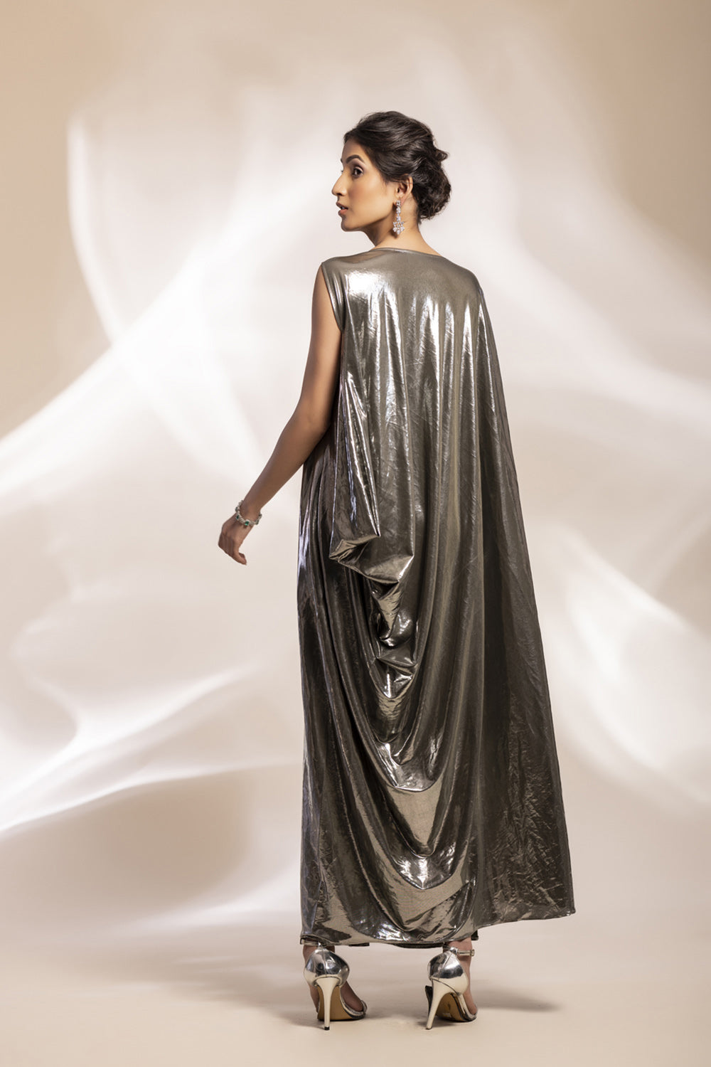 Drape long jacket with inner drape dress