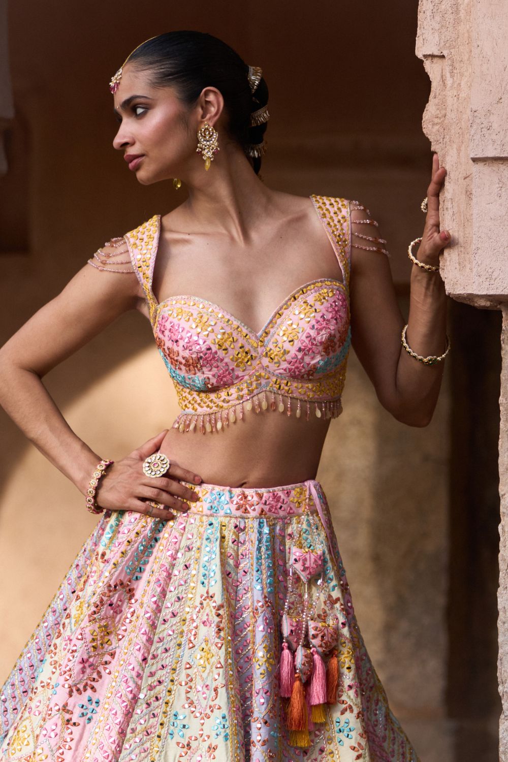 SAVERA — Multi Raw Silk Lehenga Set