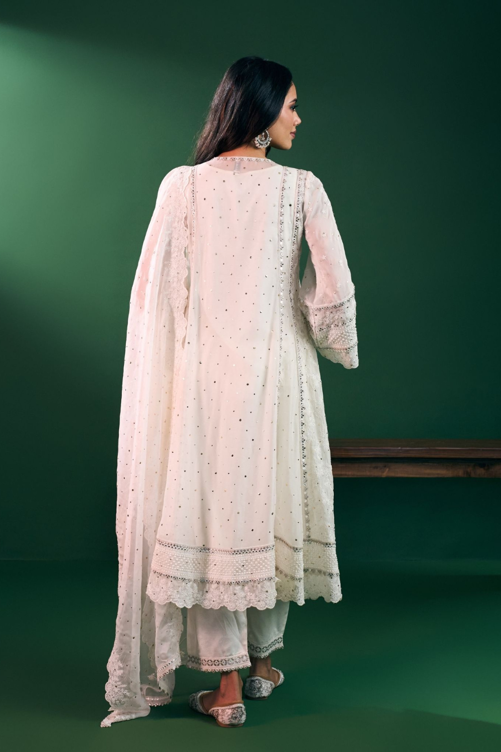 Rupa Organza Off White Anarkali Kurta with Pima Satin Off White Pant Set