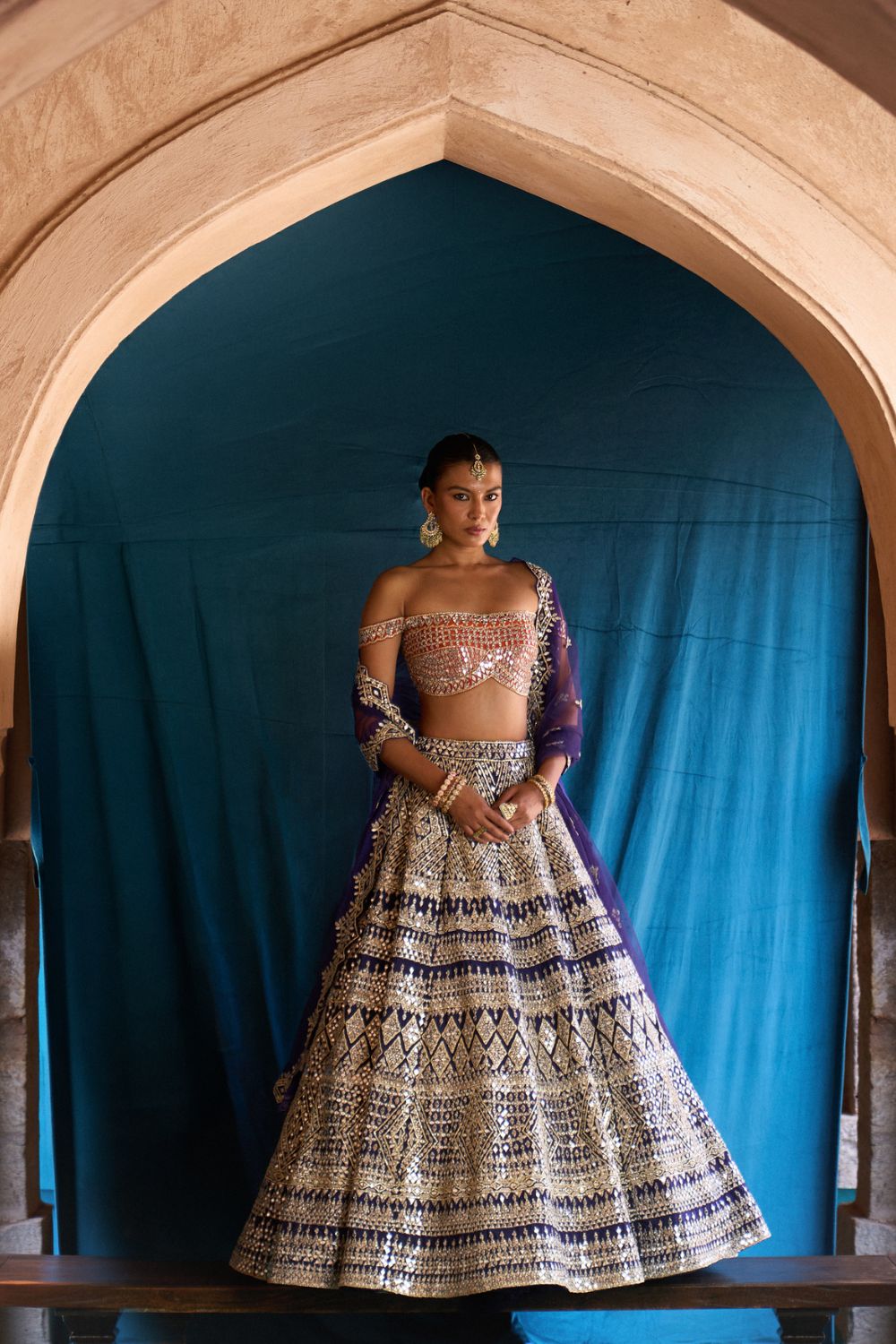 SITARA — Midnight Blue Raw Silk Lehenga Set with Contrast Blouse