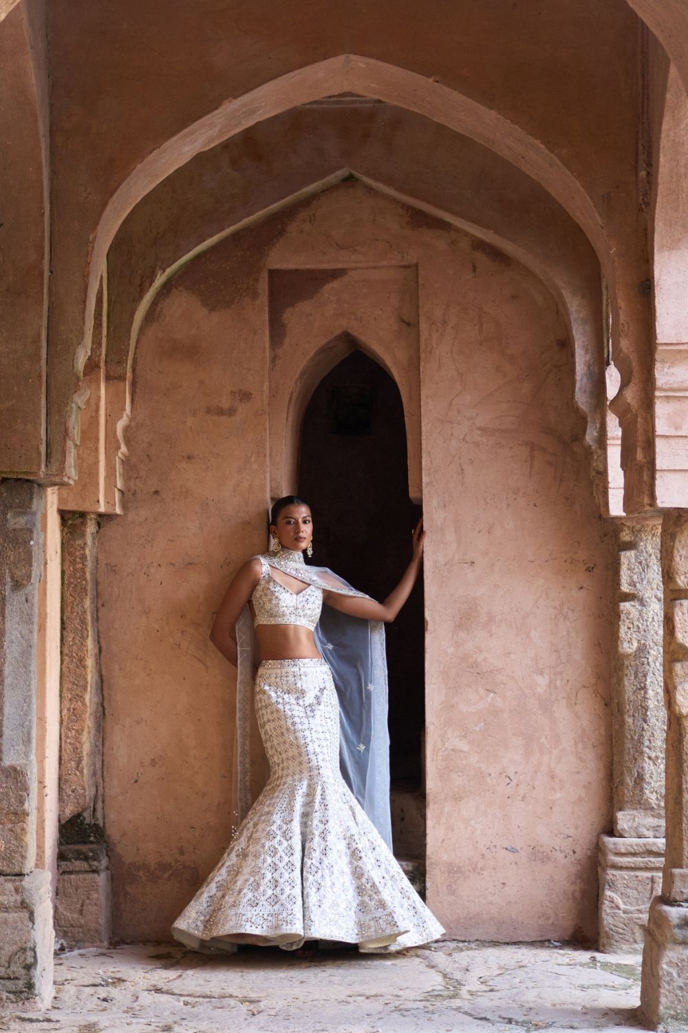 NIRMAL — Ivory Raw Silk Lehenga Set