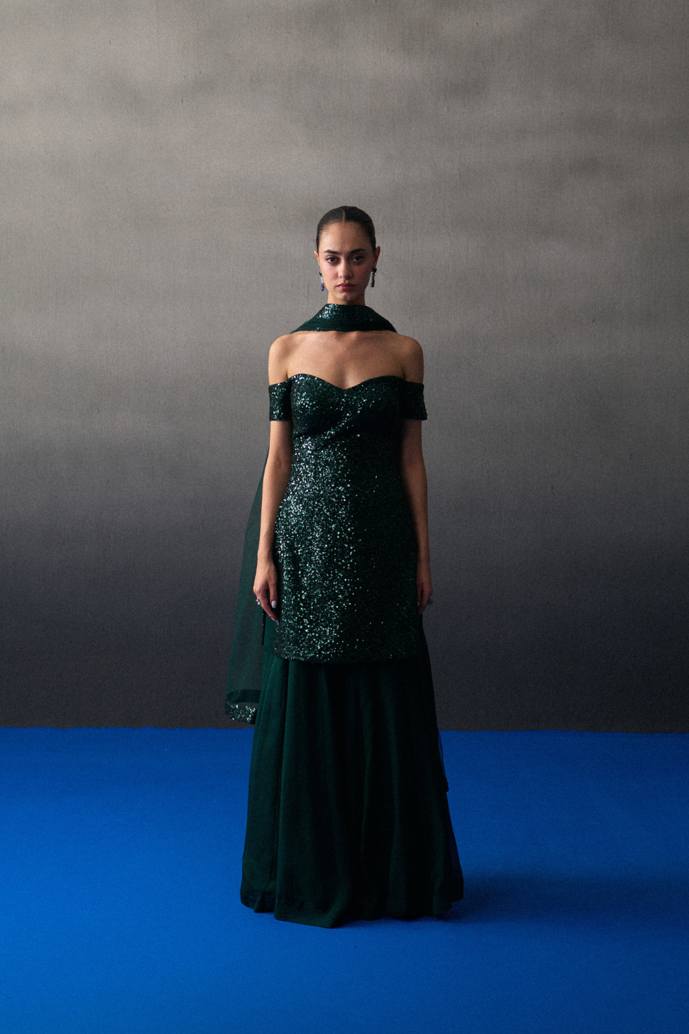 Green Sequins Sharara Set