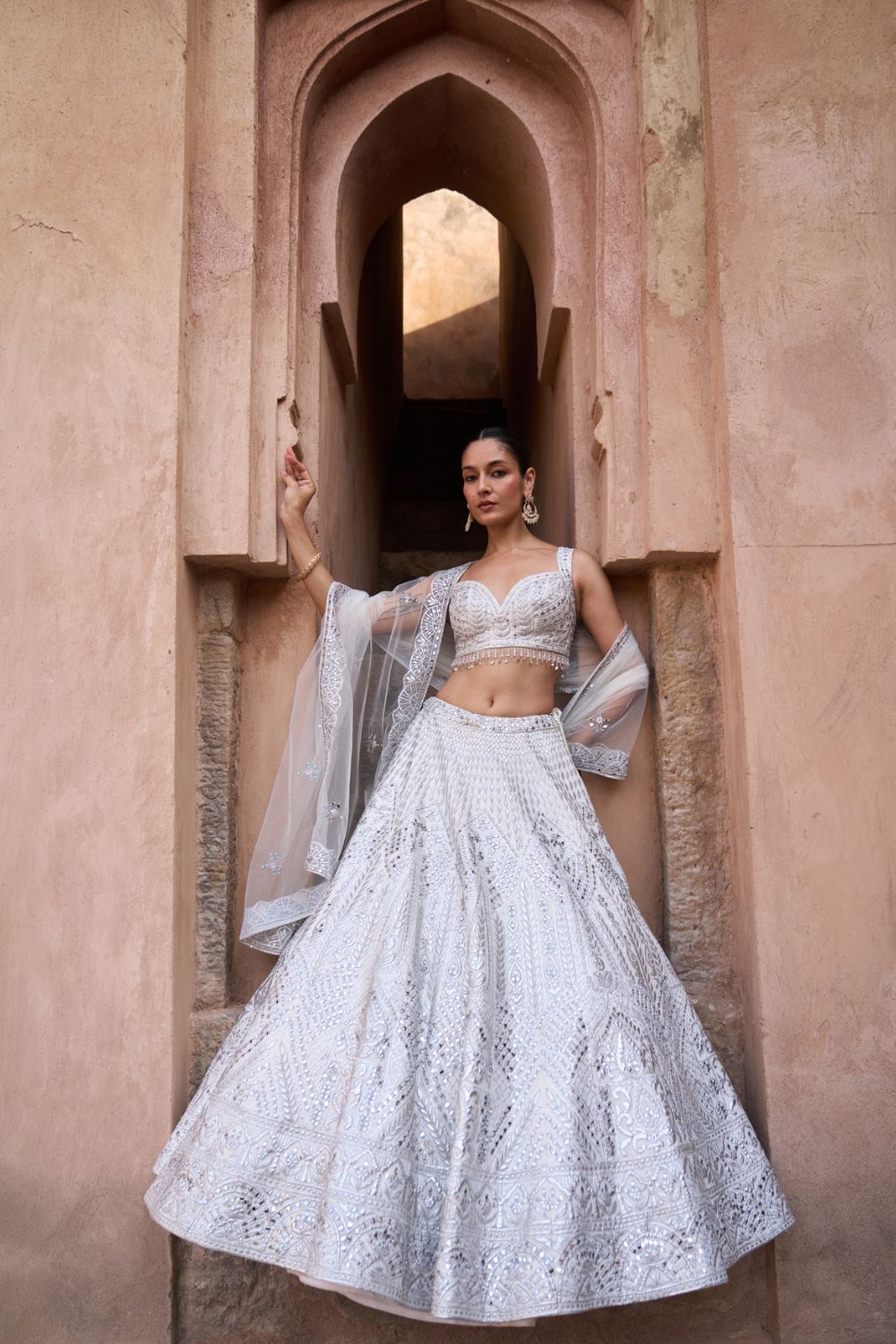 CHAANDNI — Ivory Raw Silk Lehenga Set