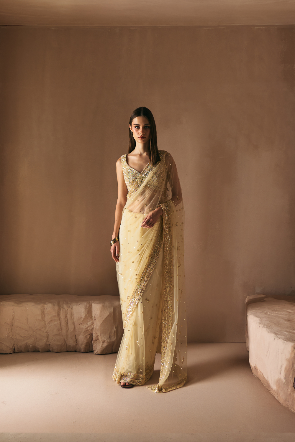 Champage Whisper Saree Set