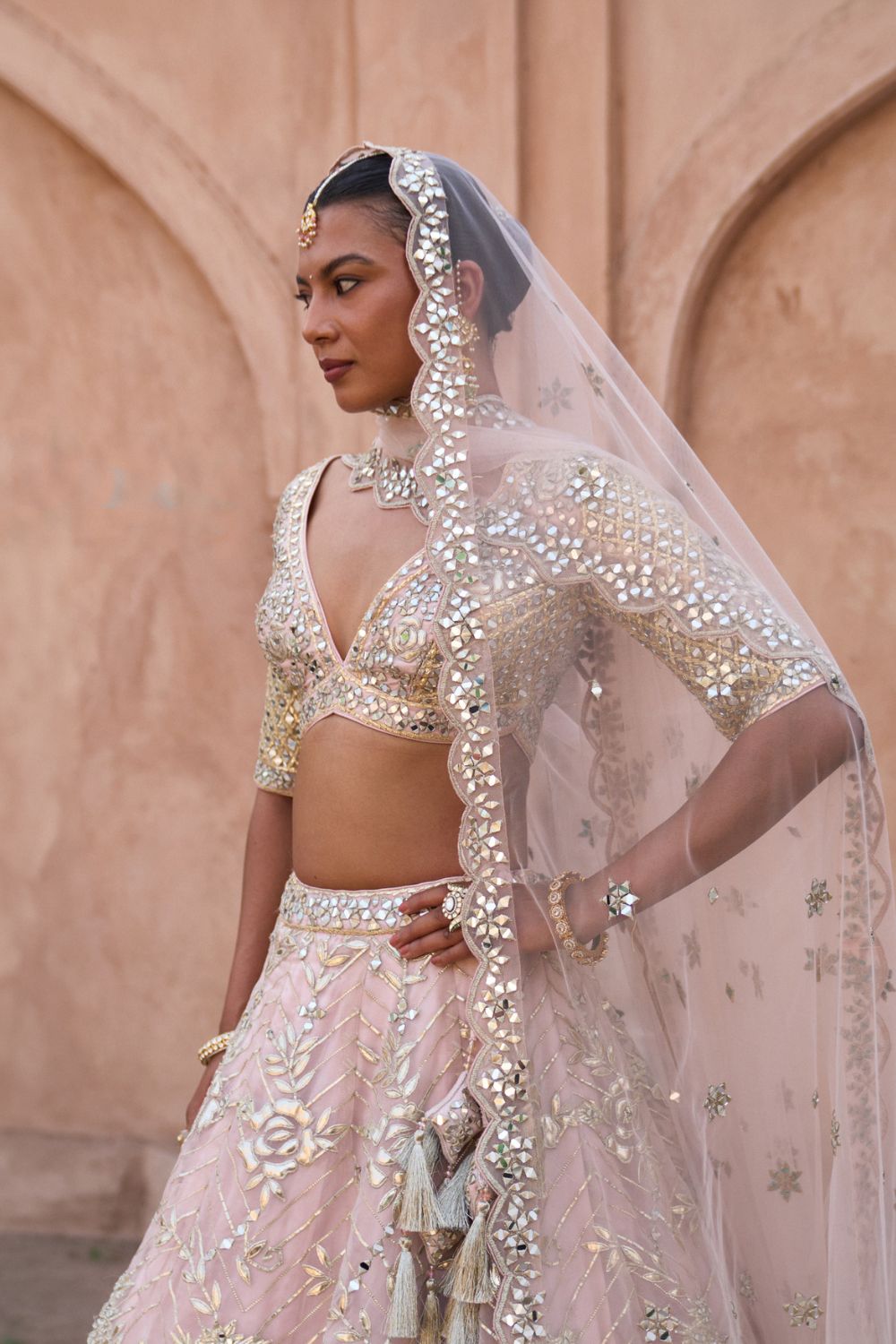 NAAZNEEN — Peach Organza Lehenga Set