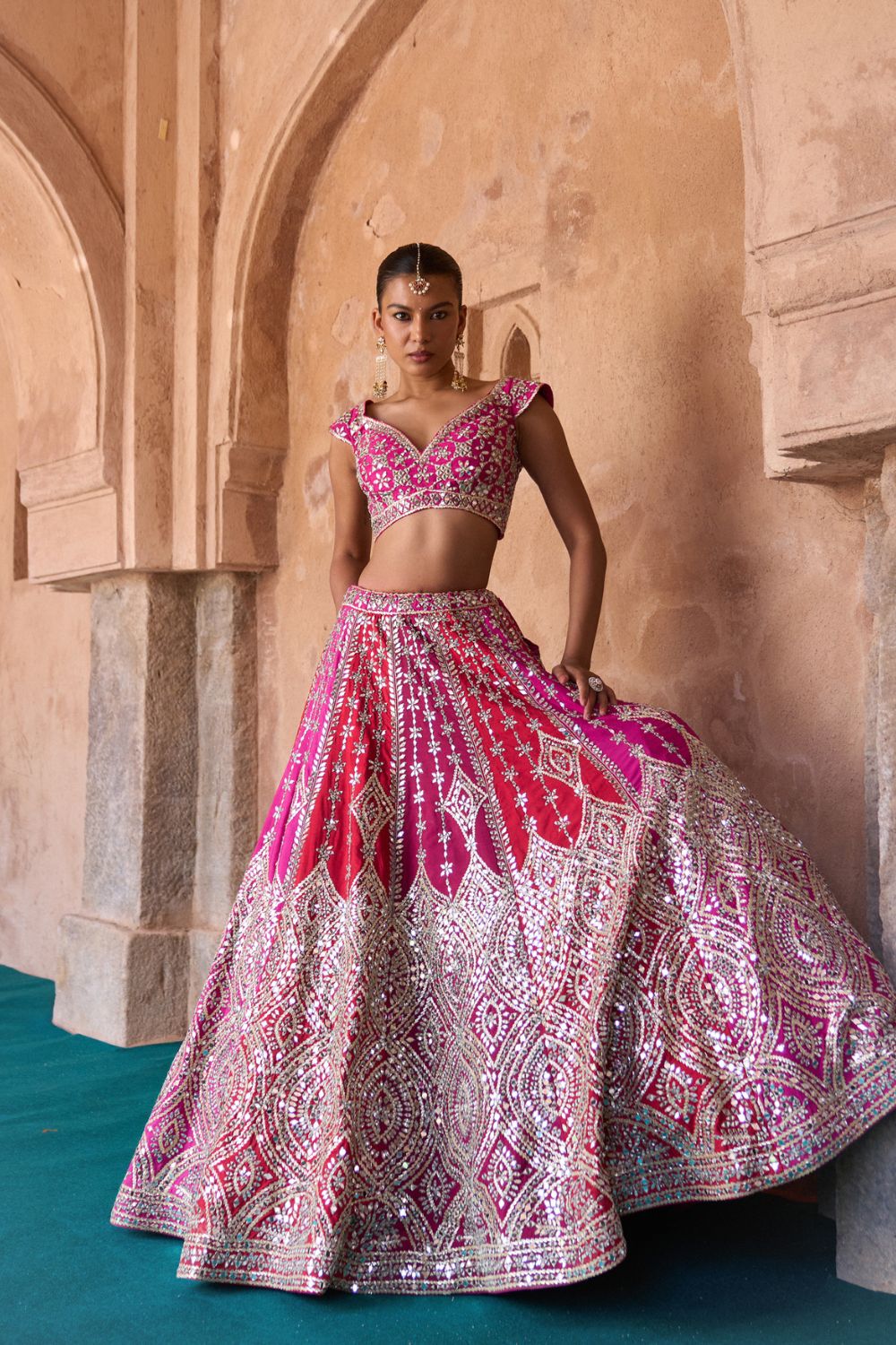 AGNI — Multicolored Raw Silk Lehenga Set