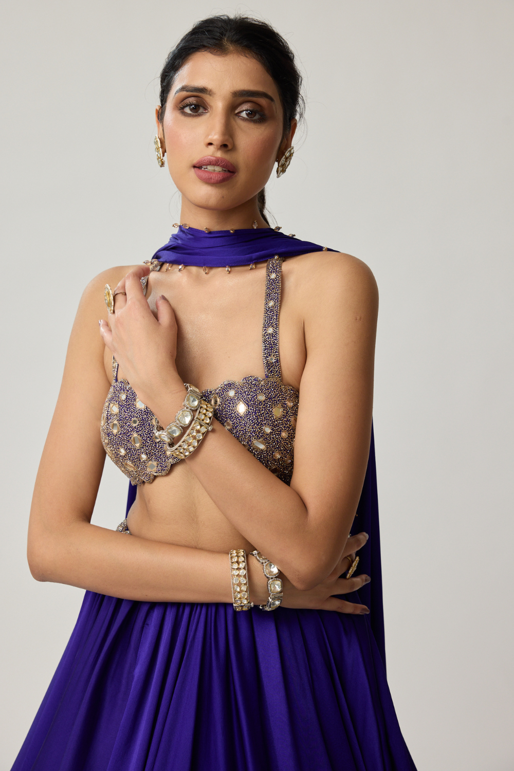 Persian Blue Mirror Satin Lehenga Set