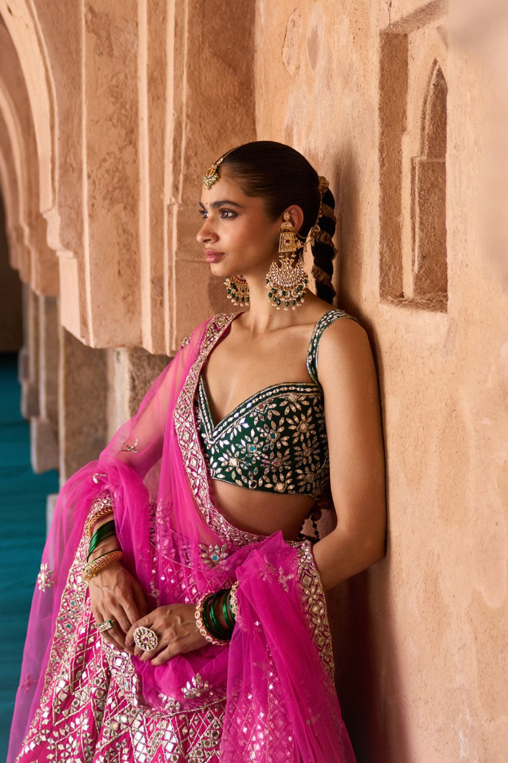 JYOT — Fuchsia Pink Raw Silk Lehenga Set with Contrast Blouse