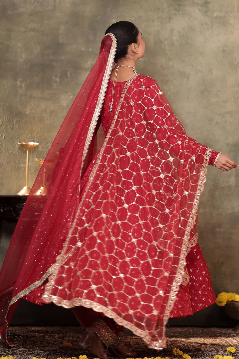 Red Anarkali Set
