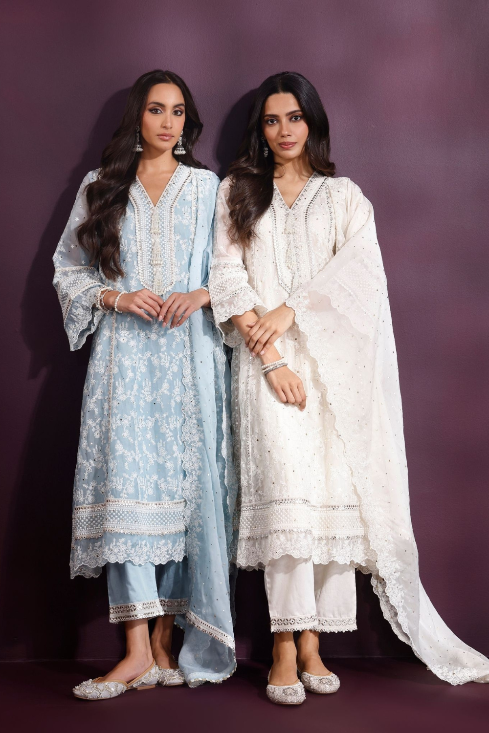 Rupa Organza Blue Anarkali Kurta with Pima Satin Blue Pant Set