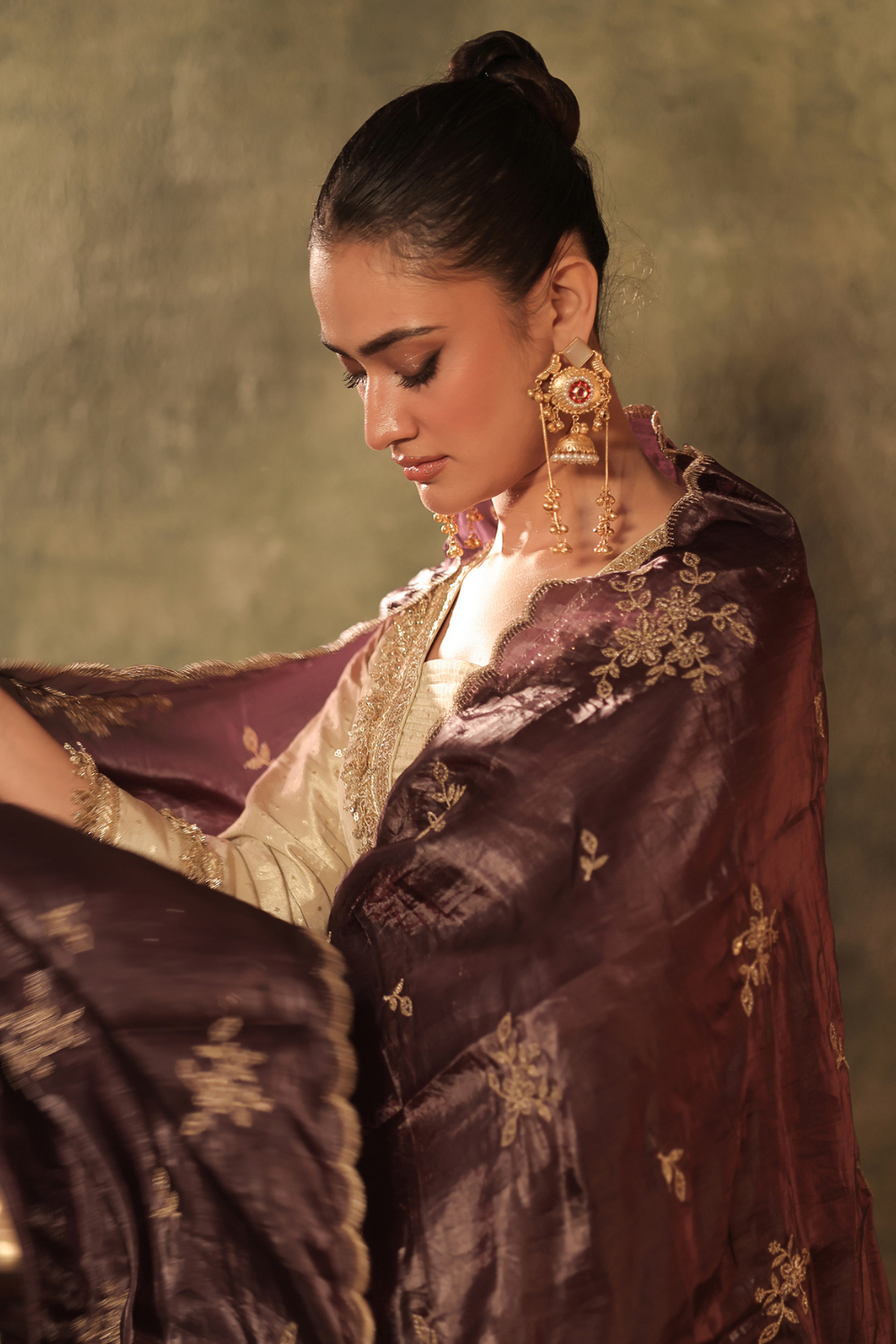 Tissue Kurta with Plum Farshi Set