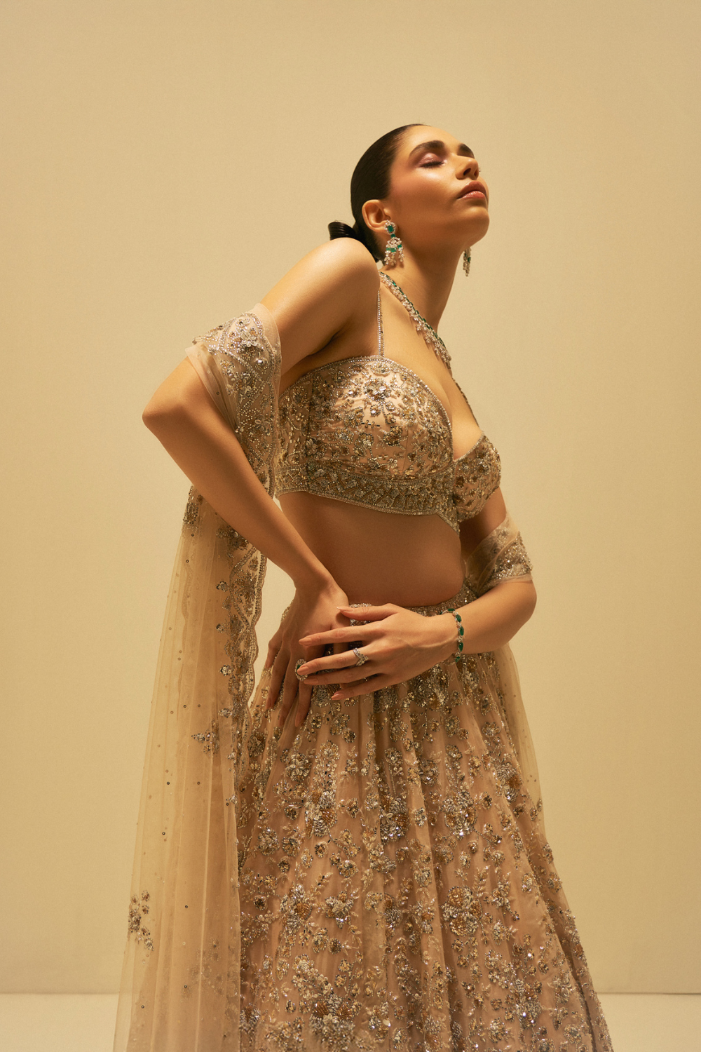 Champagne Crystal Bloom Lehenga Set