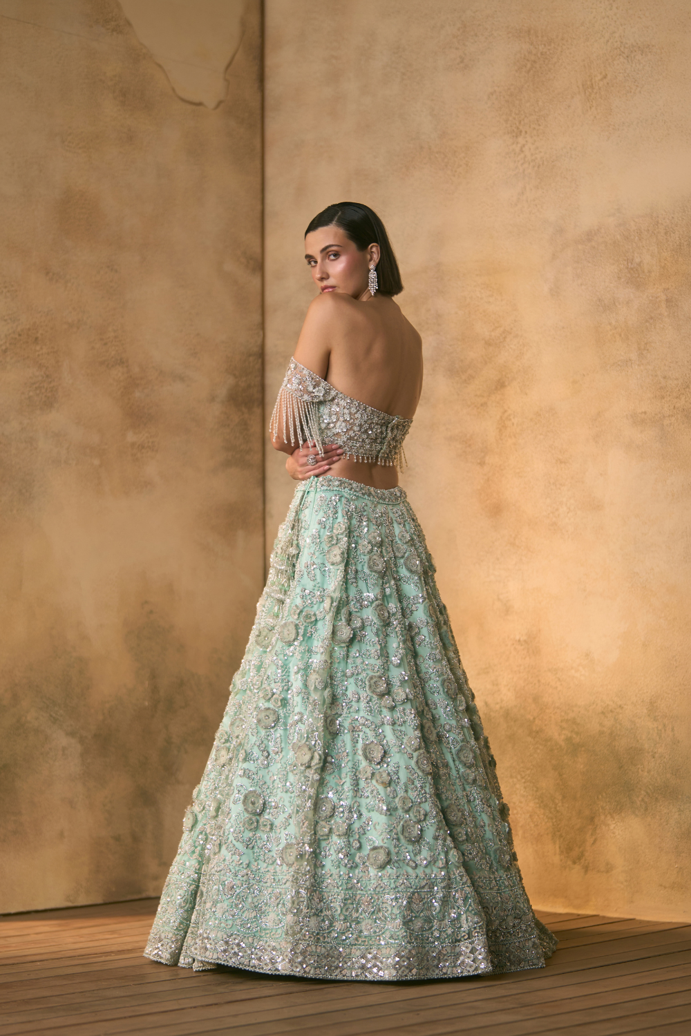 Tiffani Blue Net Lehenga Set