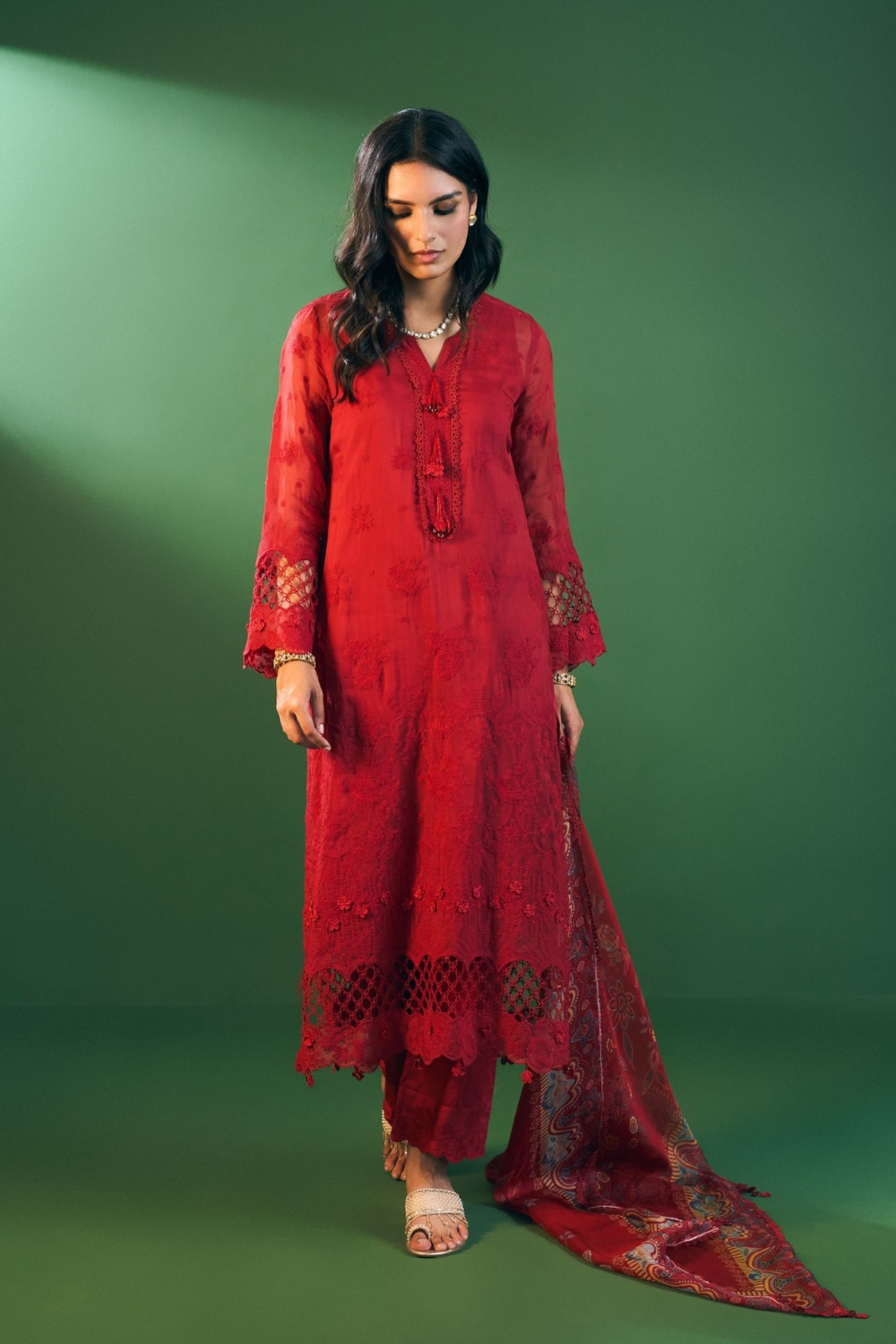 Ina Organza Red Kurta Set