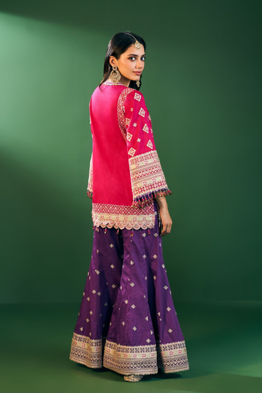 Hira Pima Satin Fuschia Kurta Set