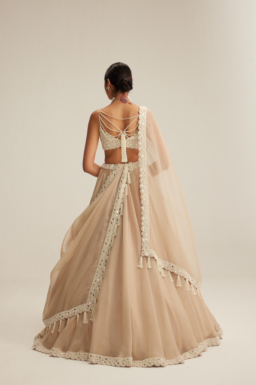 Light Beige Organza Lehenga Set
