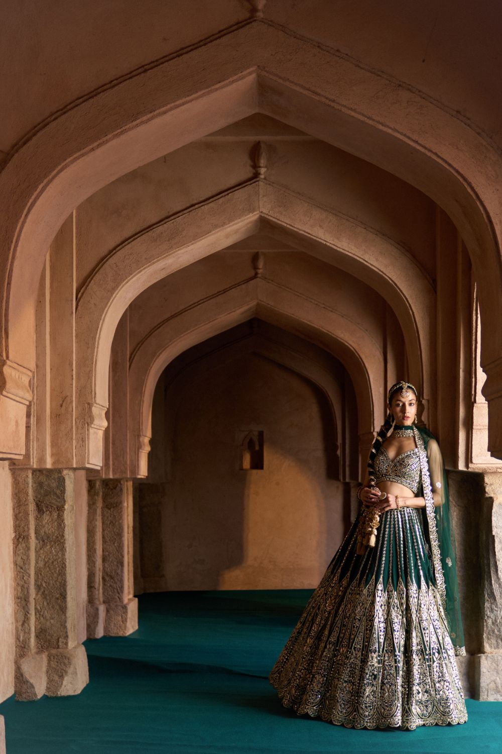 ZAMURRUD — Emerald Green Raw Silk Lehenga Set