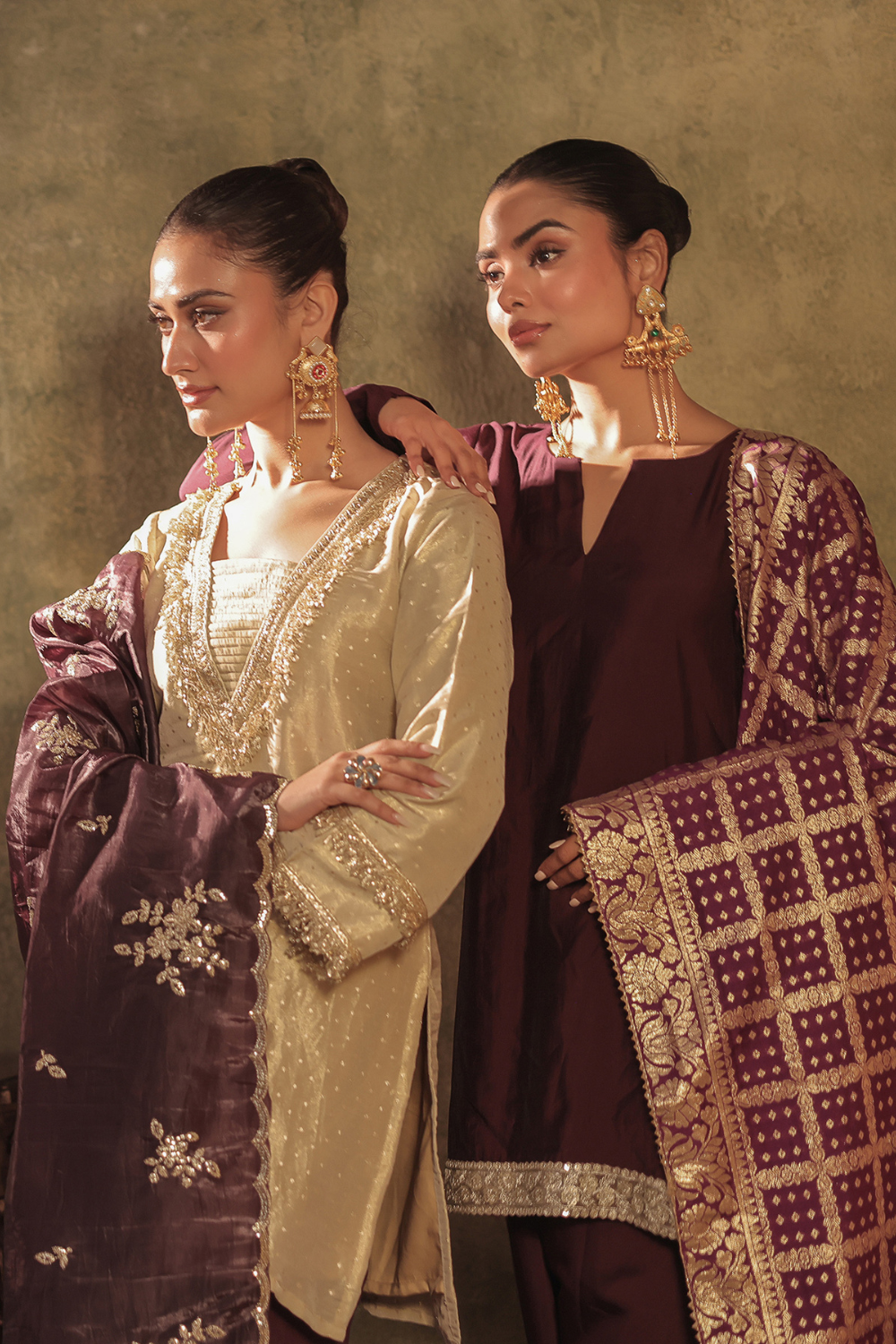 Tissue Kurta with Plum Farshi Set