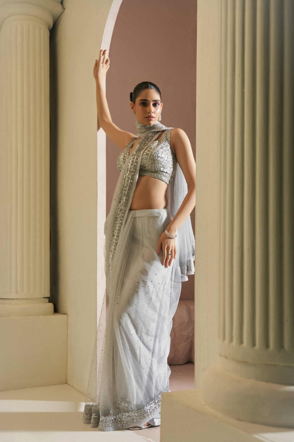 Silver Haze Saree Set