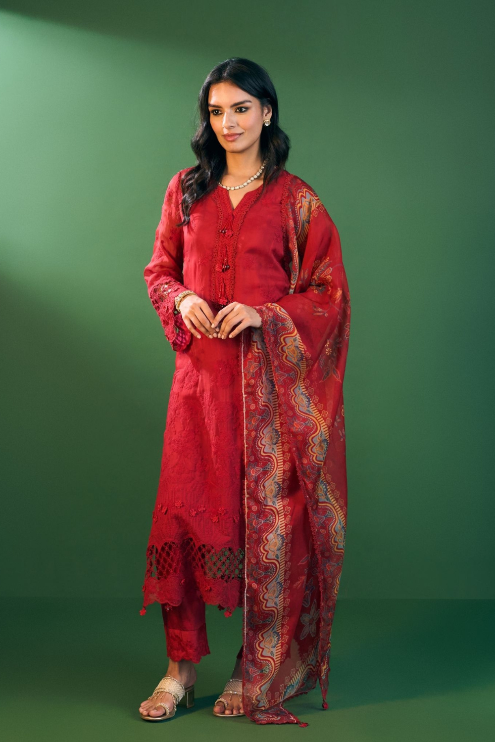 Ina Organza Red Kurta Set