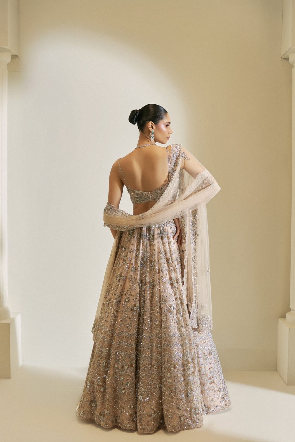 Champagne Crystal Bloom Lehenga Set