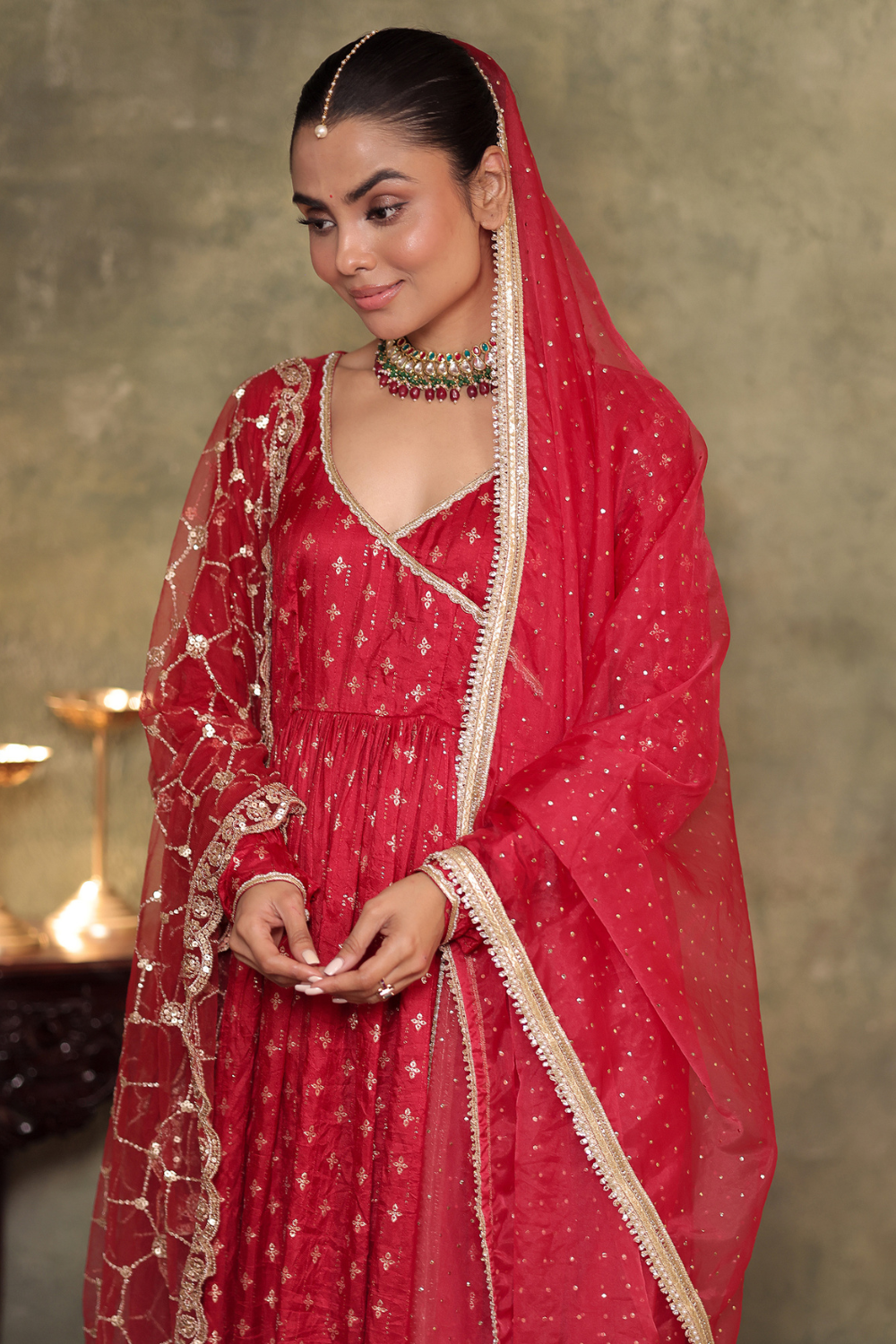 Red Anarkali Set