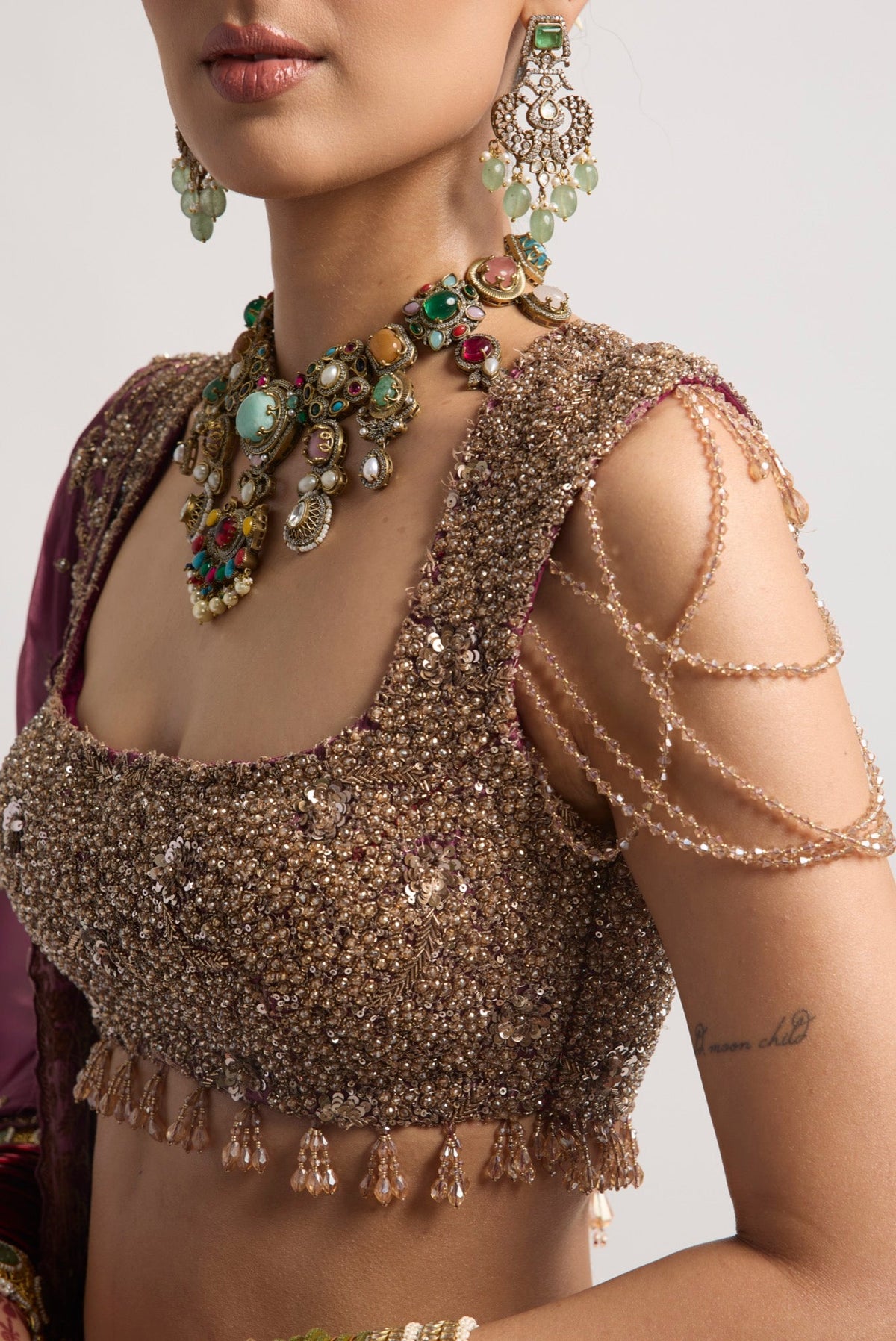 SHAB ANTIQUE MAROON LEHENGA
