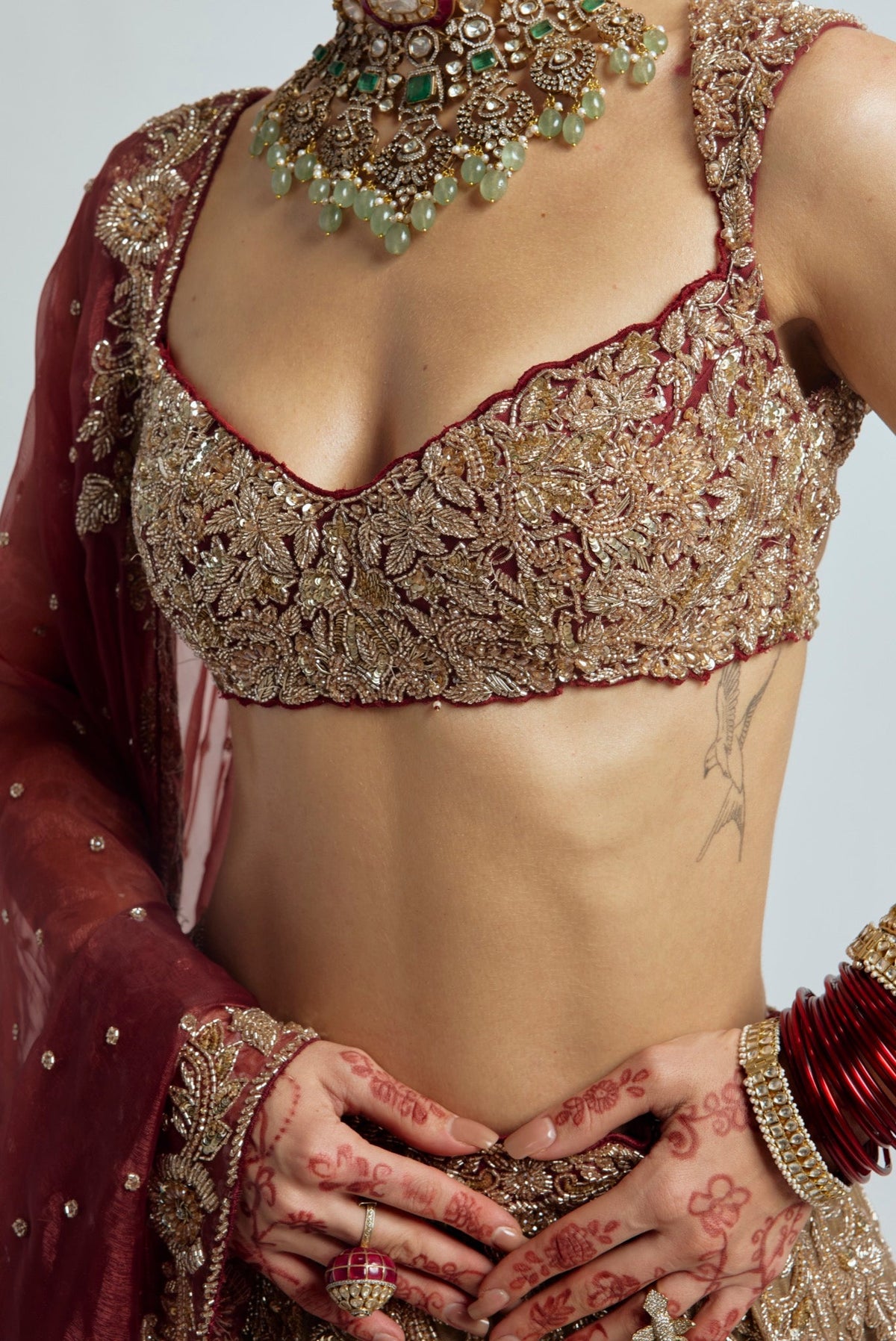 NAZNEEN BROWN MAROON LEHENGA